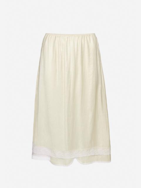 Mid-length slip skirt with lace-trimmed hem in cream