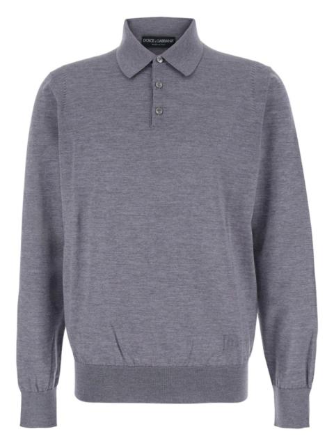 long-sleeve knitted polo shirt