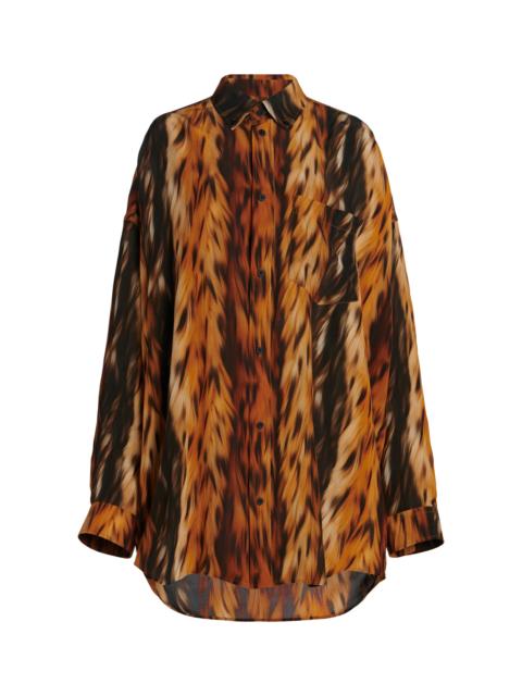 AI-Printed Silk Crepe Shirt brown