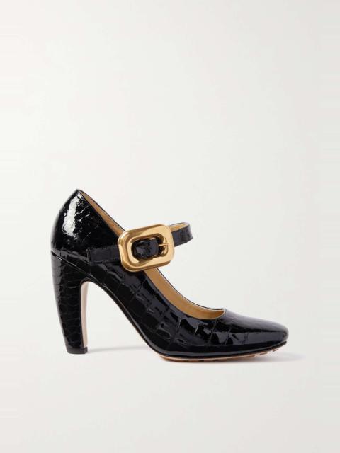 Wedge croc-effect patent-leather pumps