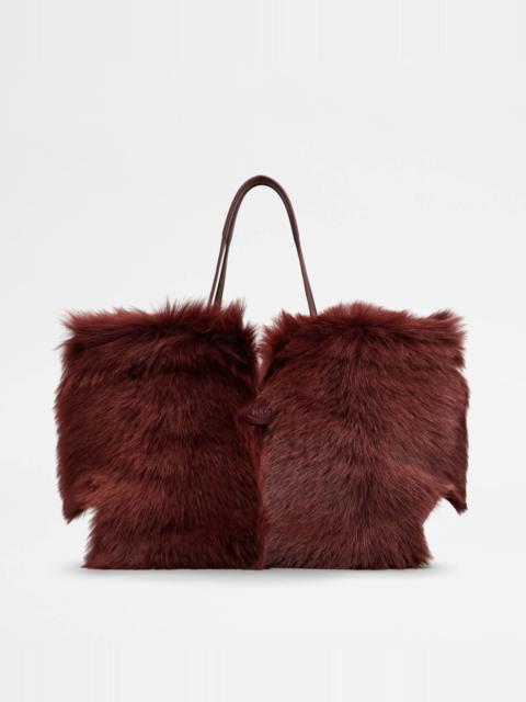 TOD'S DI BAG FOLIO IN FUR MEDIUM-SMALL - BURGUNDY