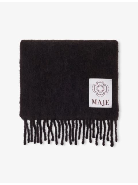 Brand-patch tassel alpaca-blend scarf