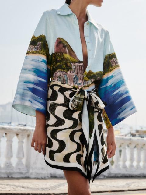 Multicolor Copacabana Beach Euroflax Premium Linen Long Sleeve Kimono