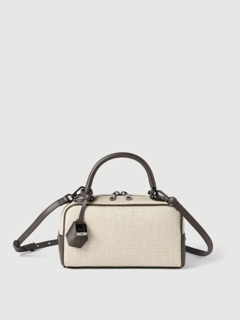 Explorer small Boston bag in techno raffia and leather