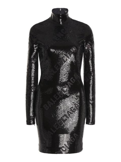 Turtleneck Sequin Mini Dress black