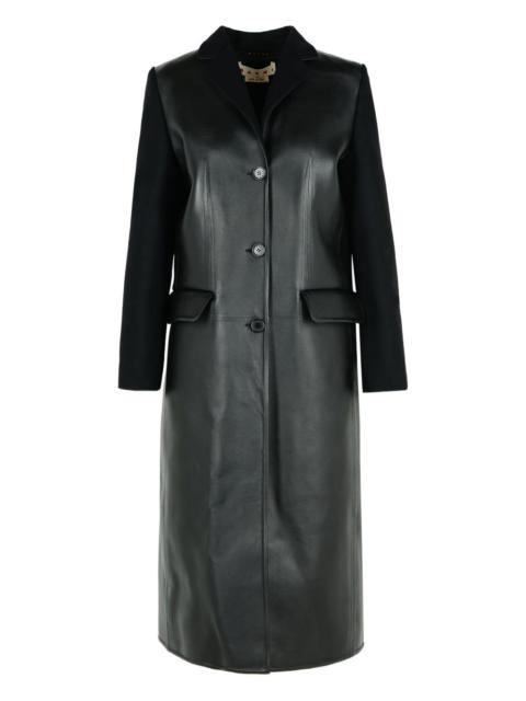 wool-panel leather coat