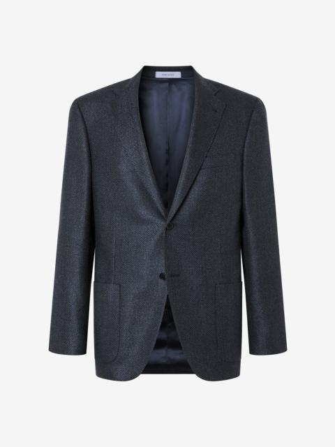 Blue wool, cashmere and silk hopsack jacket