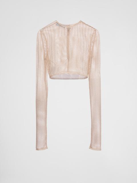 Mesh top with embroidered pearls