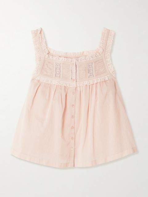 Fidella Cropped Lace-trimmed Organic Cotton-voile Top
