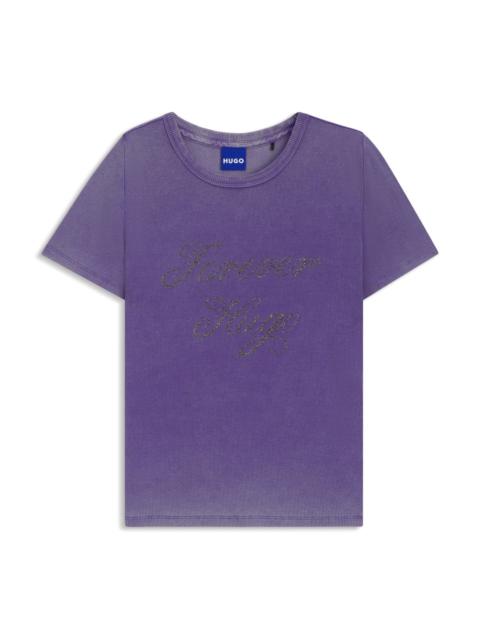 RHINESTONE-LOGO SLIM-FIT T-SHIRT IN STRETCH COTTON