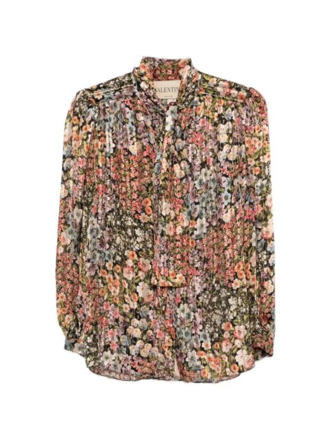 pussy-bow floral-print shirt