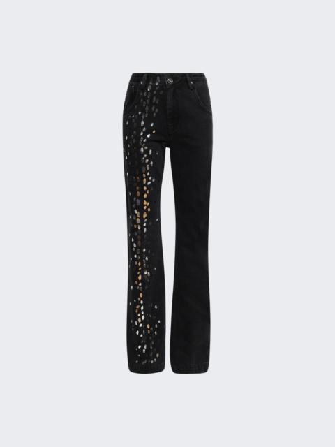 Speckled Foil Print Straight Leg Jeans Black And Silver