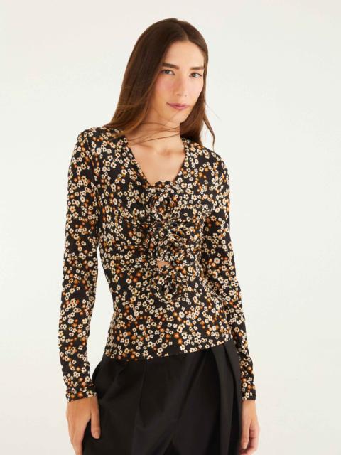 Black Tiny Flowers Jersey Blouse