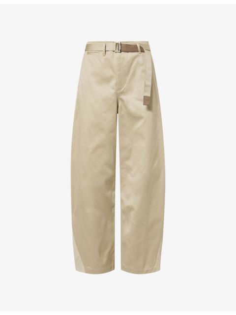 Belted Wide Barrel-Leg Cotton Chino Trousers