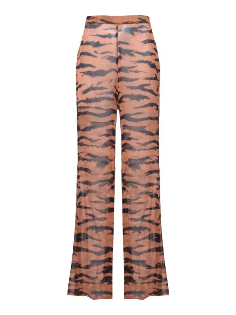 x Sabine Getty Animal-Print Silk Flared Pants animal