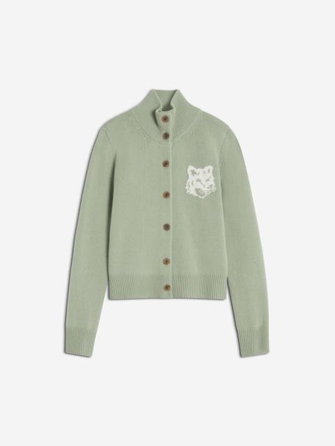 FOX HEAD INTARSIA MERINO HIGH NECK CARDIGAN