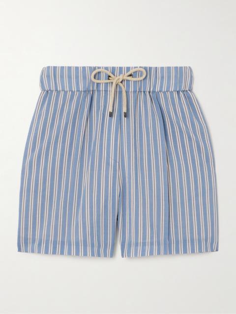 Pleated Striped Cotton And Silk-blend Shorts