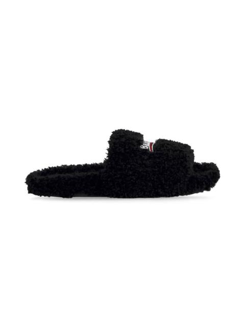 Women's Furry Slide Sandal in Black/white/red