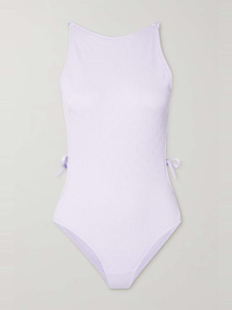 Open-back seersucker swimsuit