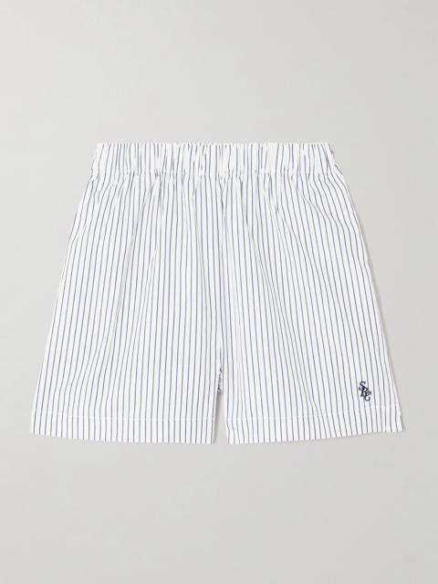 Src Embroidered Striped Cotton-poplin Shorts