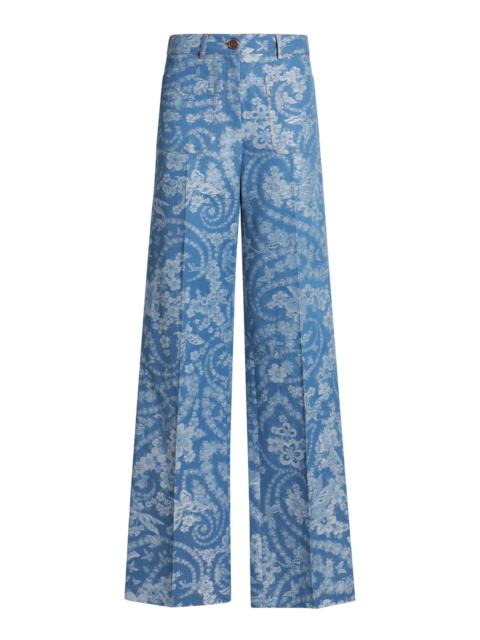 Printed Cotton Wide-Leg Pants blue