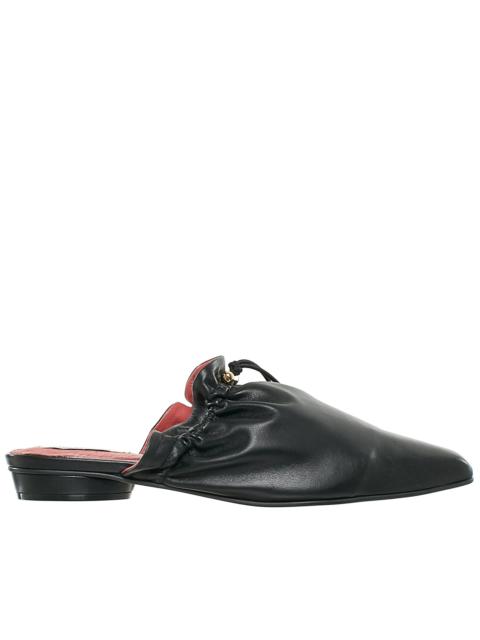 Black Baloon Drawstring Leather Slippers