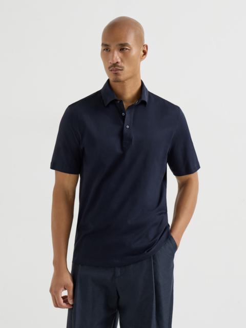 Cotton jersey polo with shirt-style collar