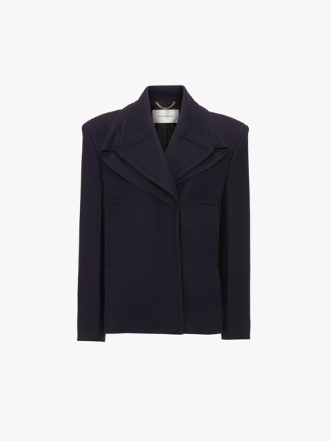 Pointed Shoulder Pea Coat In Ink Blue