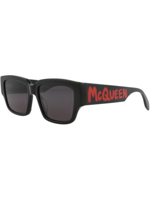 Alexander McQueen Square Rectangle Sunglasses Black Black Grey (AM0329S-30011473-002)