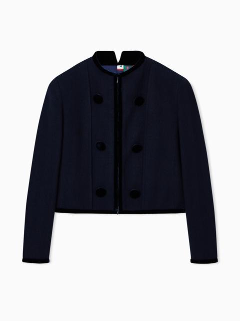 WASHED WOOL JACKET WITH VELVET TRIM