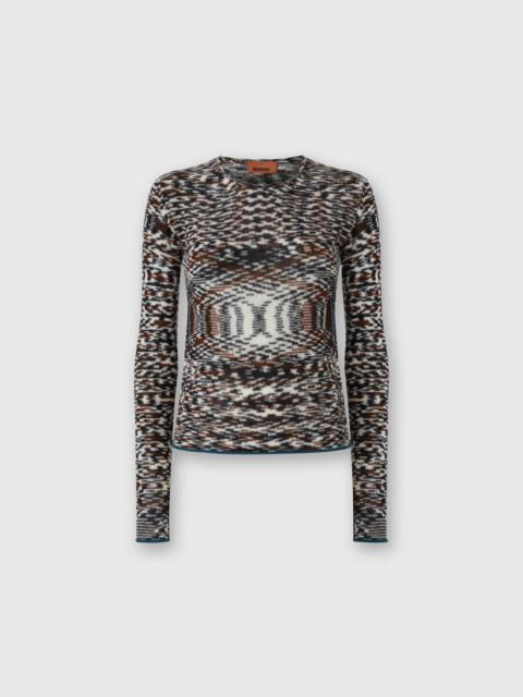 Crew Neck Sweater with Flame Pattern in Cashmere Blend
