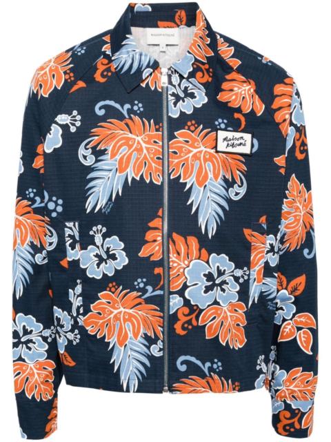 floral-print zip-up cotton jacket