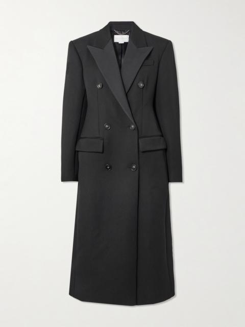 Double-breasted Satin-trimmed Twill Coat