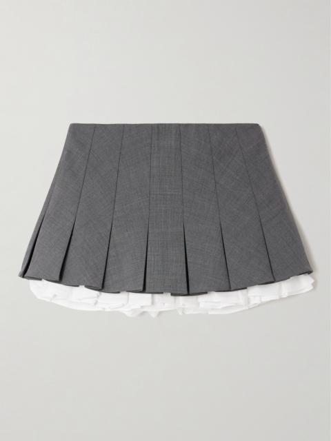 Layered Pleated Cotton Poplin-trimmed Grain De Poudre Mini Skirt