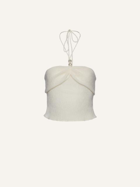 Pearl halterneck tube top in cream