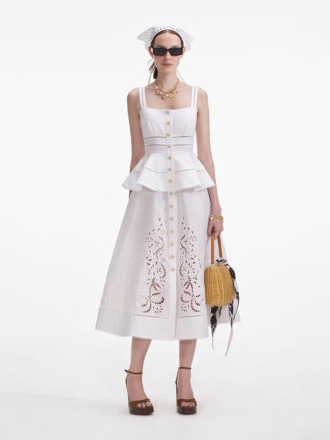 Cream Linen Peplum Midi Dress