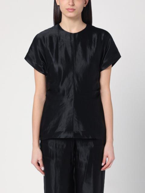 Black T-shirt in linen and silk