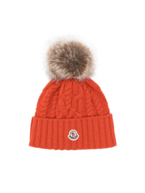 cable-knit pom-pom beanie