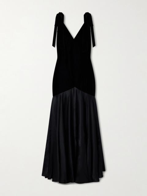 Bow-detailed Velvet And Silk-satin Gown