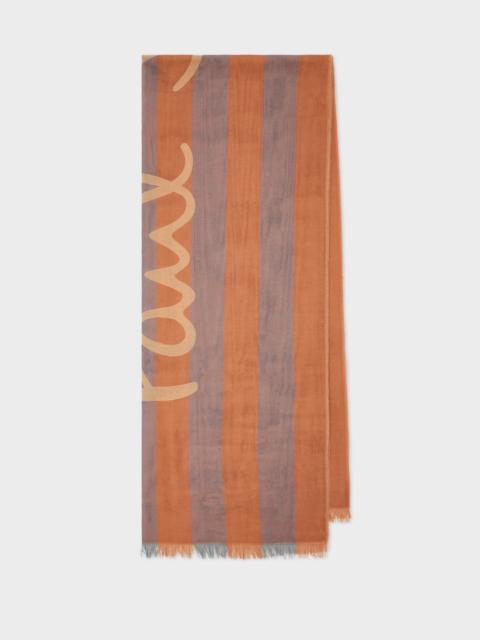 Women's Orange Stripe Cotton Logo Scarf