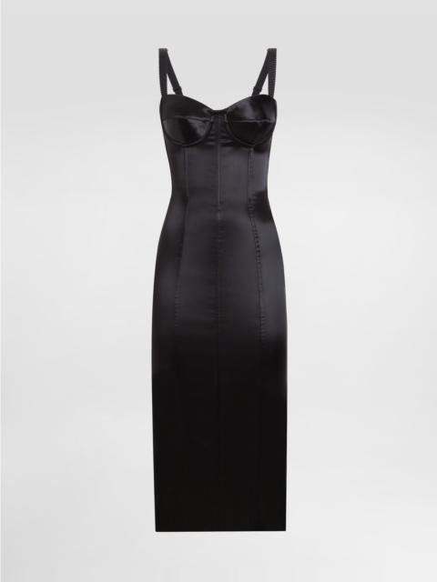 Satin calf-length corset dress with bra detail