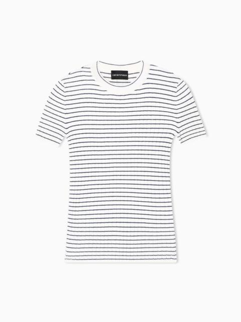 RIBBED T-SHIRT WITH STRIPED MOTIF
