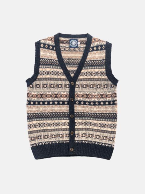 MADE-IN-SCOTLAND CHARCOAL FAIR ISLE CARDIGAN VEST