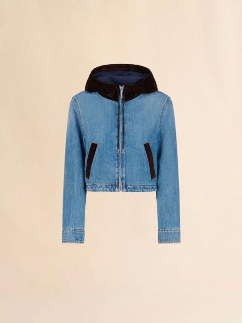 BLUE DENIM JACKET WITH VELVET HOOD
