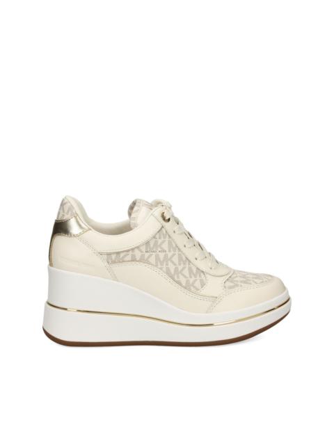 monogram-pattern wedge sneakers