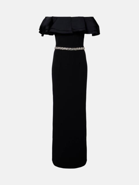 Ryan crystal-embellished ruffled crêpe gown