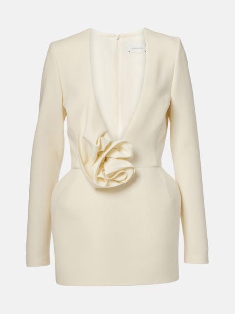 Floral-appliqué wool-blend minidress