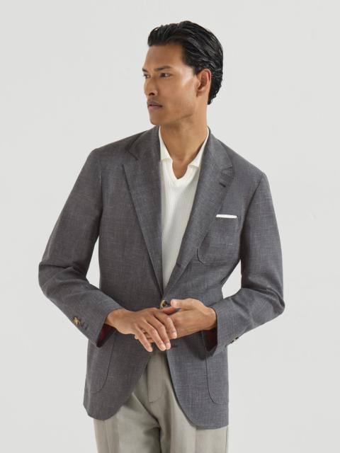 Wool, silk and linen slubbed fresco deconstructed blazer with patch pockets