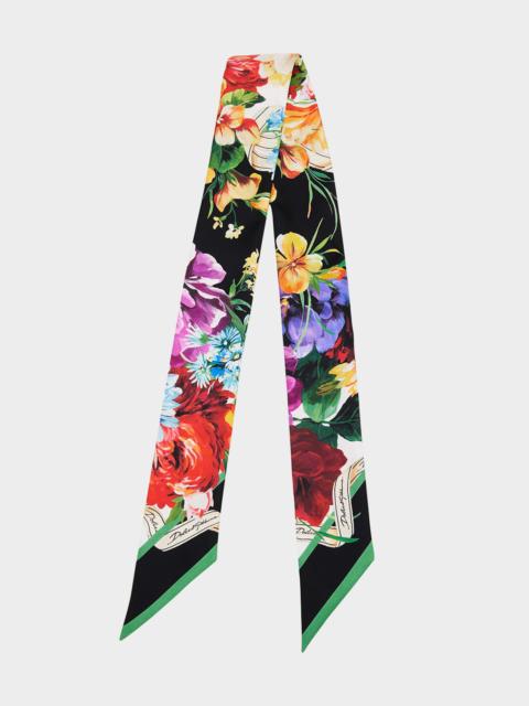 Floral Silk Twill Skinny Scarf