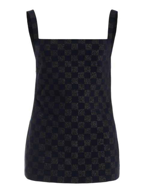 Exclusive Asher Checked Cotton-Blend Knit Apron Top navy